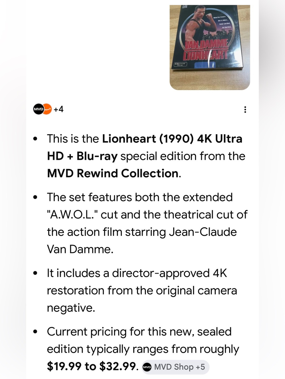 #2893*Van Damme Lionheart 4K Ultra HD Collector Cover - Black and Red - Picture 6 of 14
